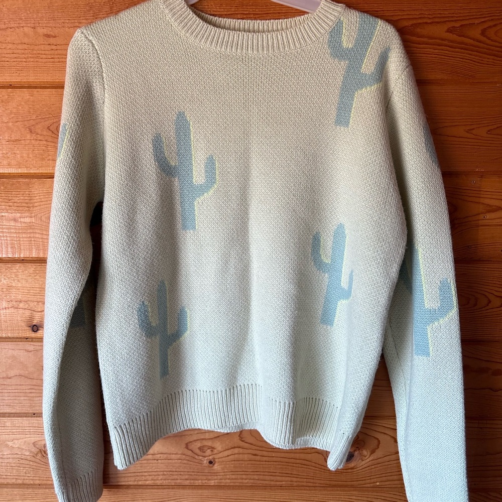 Cactus Pattern Sweater - Mint Green - image 1